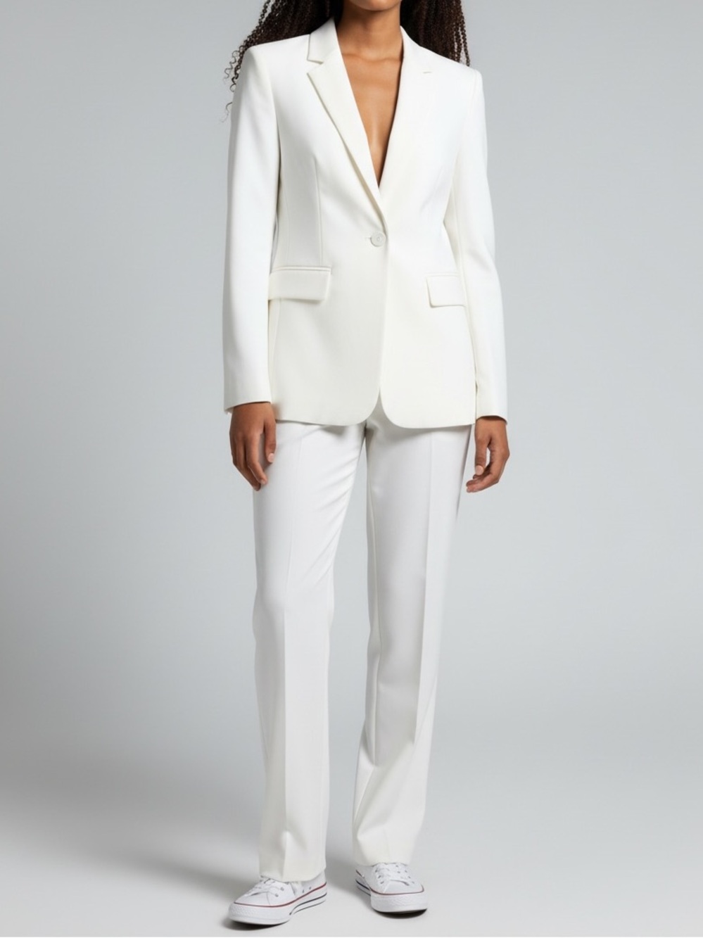 Le Suit White Tailored Straight-Leg Dress Trousers